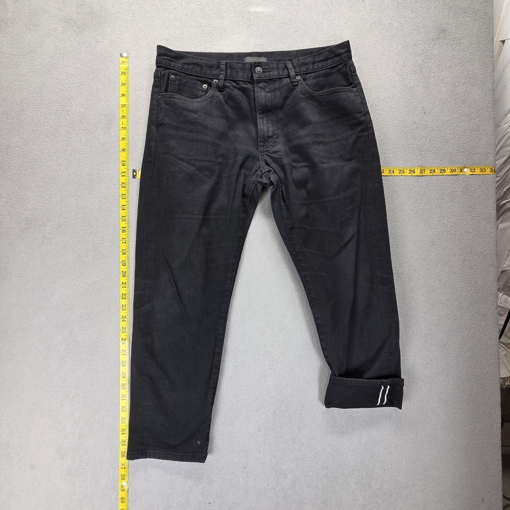 Uniqlo Jeans Mens Black Selvedge Tapered Leg Zip Fly Fits 34x27